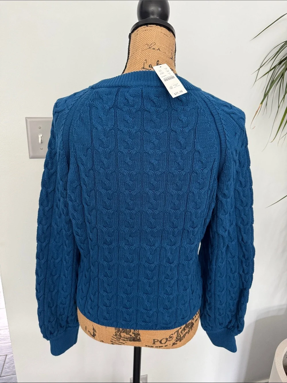 J. Crew Blue Cable-Knit Crewneck Sweater